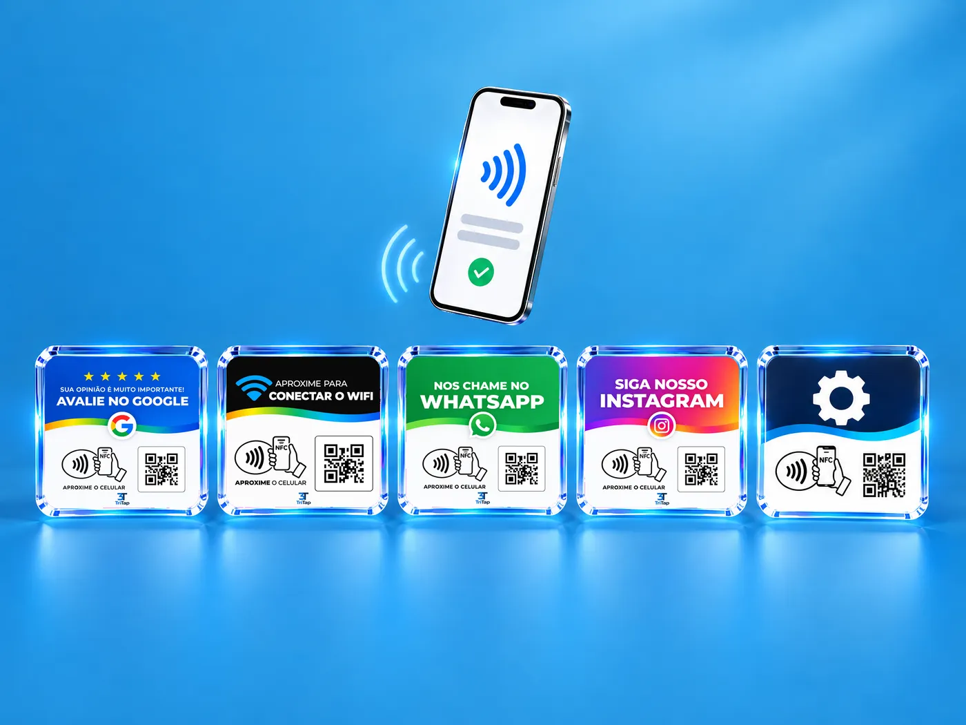 Placas NFC Tritap para Google, Wi-Fi, WhatsApp e Instagram